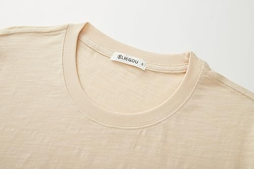 Miniatura 5 de KLIEGOU - Camiseta de algodón slub para hombre, de manga larga 100% camiseta de algodón texturizado Dobladillo curvo Camisa casual de cuello