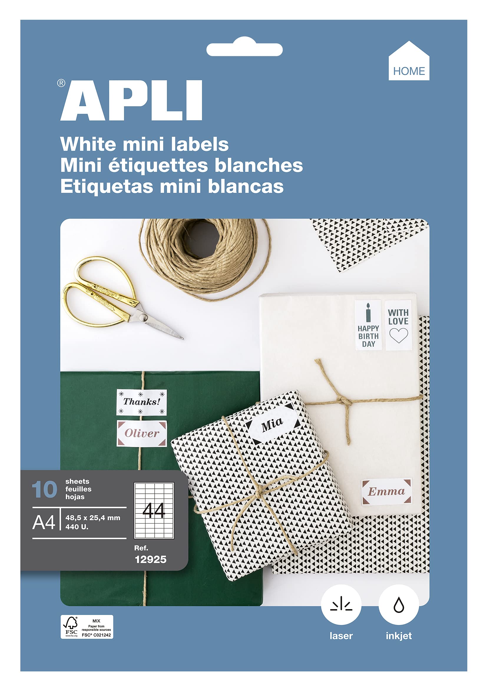APLI Labels White Printable Permanent Adhesive 10 Hojas White