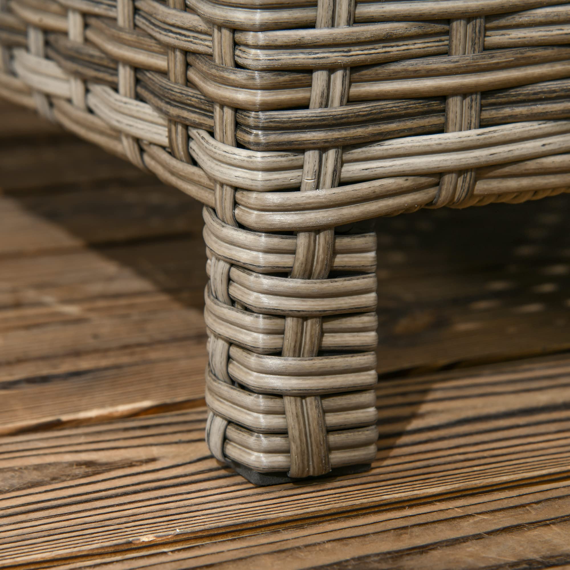 Outsunny Ensemble Salon de Jardin 4 pièces canapé 2 Places + 1 Repose-Pieds + 2 Table Basse avec Coussins - métal galvanisé et résine Aspect rotin - Beige Marron