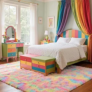 Zentavio Unicorn Rugs for Girls Room 6x9 Area Rugs for Living Room Carpet for Bedroom Washable Soft Fluffy Shag Aesthetic Plush High Pile Throw Rug for Nursery Kids Room Dorm Room Rainbow