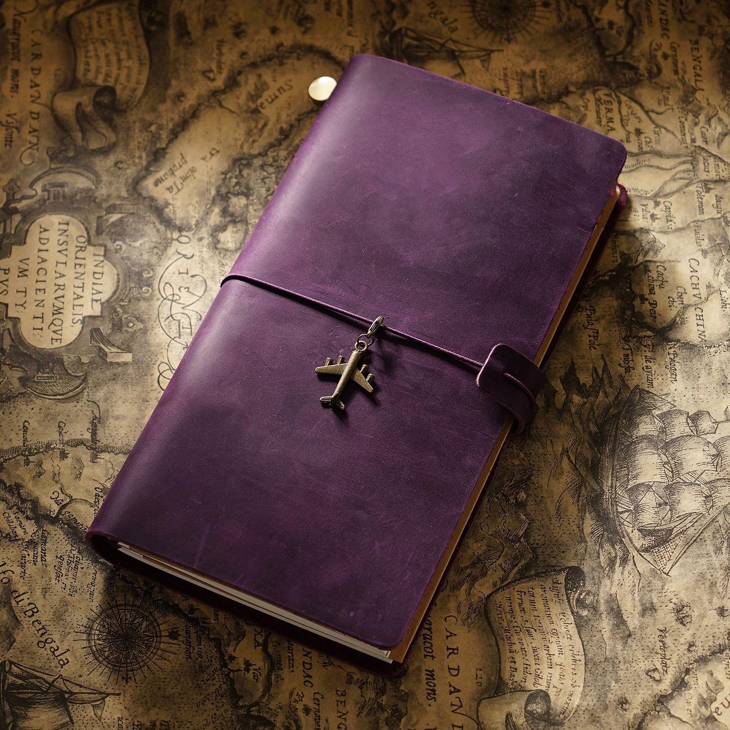 Genuine Leather Traveler’s Notebook, Standard Size Refillable Vintage Journal with 3 Inserts, Handmade Leather Cover for Writing, Travel Diary & Planner, Sketching, Pen Loop (Purple, Standard Size)