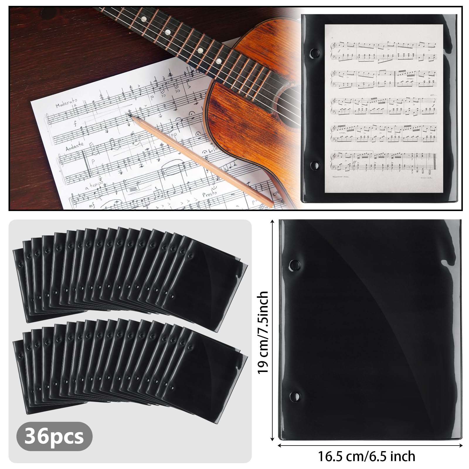 Outus 36 cartelline a portafoglio per musica, 19,1 x 16,3 cm, in PVC, impermeabili, su entrambi i lati, per spartiti (doppio lato)