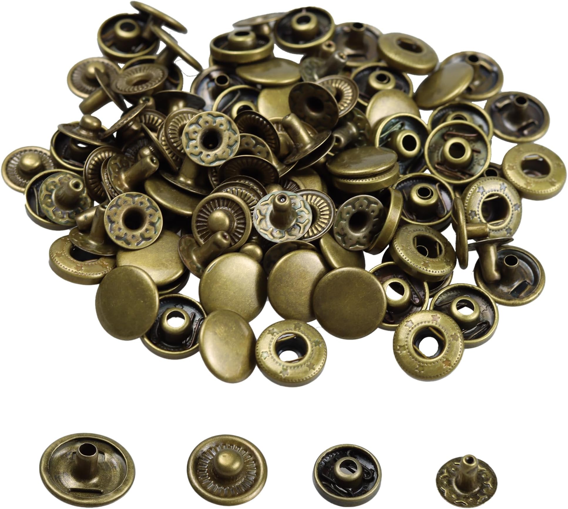 50 Sets 12.5mm Antique Bronze Metal Snap Fasteners, Heavy Duty Snap Buttons Press Studs, Leather Snap Fasteners for Jackets, Bags, Clothes, Jeans