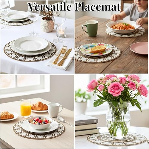 Miniatura 4 de Manteles individuales redondos con cuentas, hechos a mano con respaldo de poliéster para comedor, bodas, reuniones y decoración del hogar, paquete