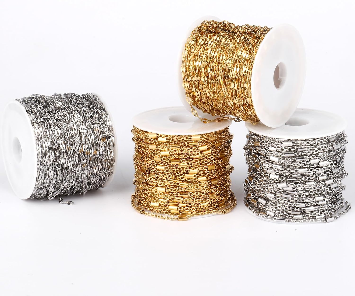 33FT 18K Gold PVD Plated Chains Roll 2mm Stainless Steel Sparkly Lip Link Chains Spool Bulk for DIY Jewelry Making Crafts
