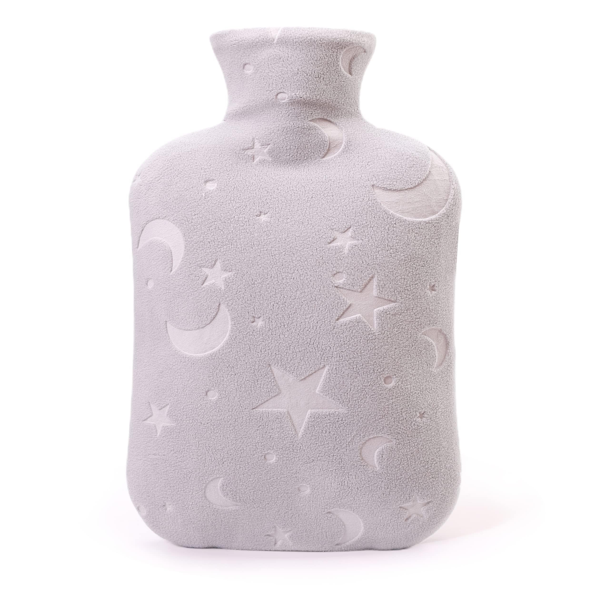 Hot Water Bottle with Soft Cover - 2L Hot Water Bag for Cozy Nights, Feet and Bed Warmer, Gray
