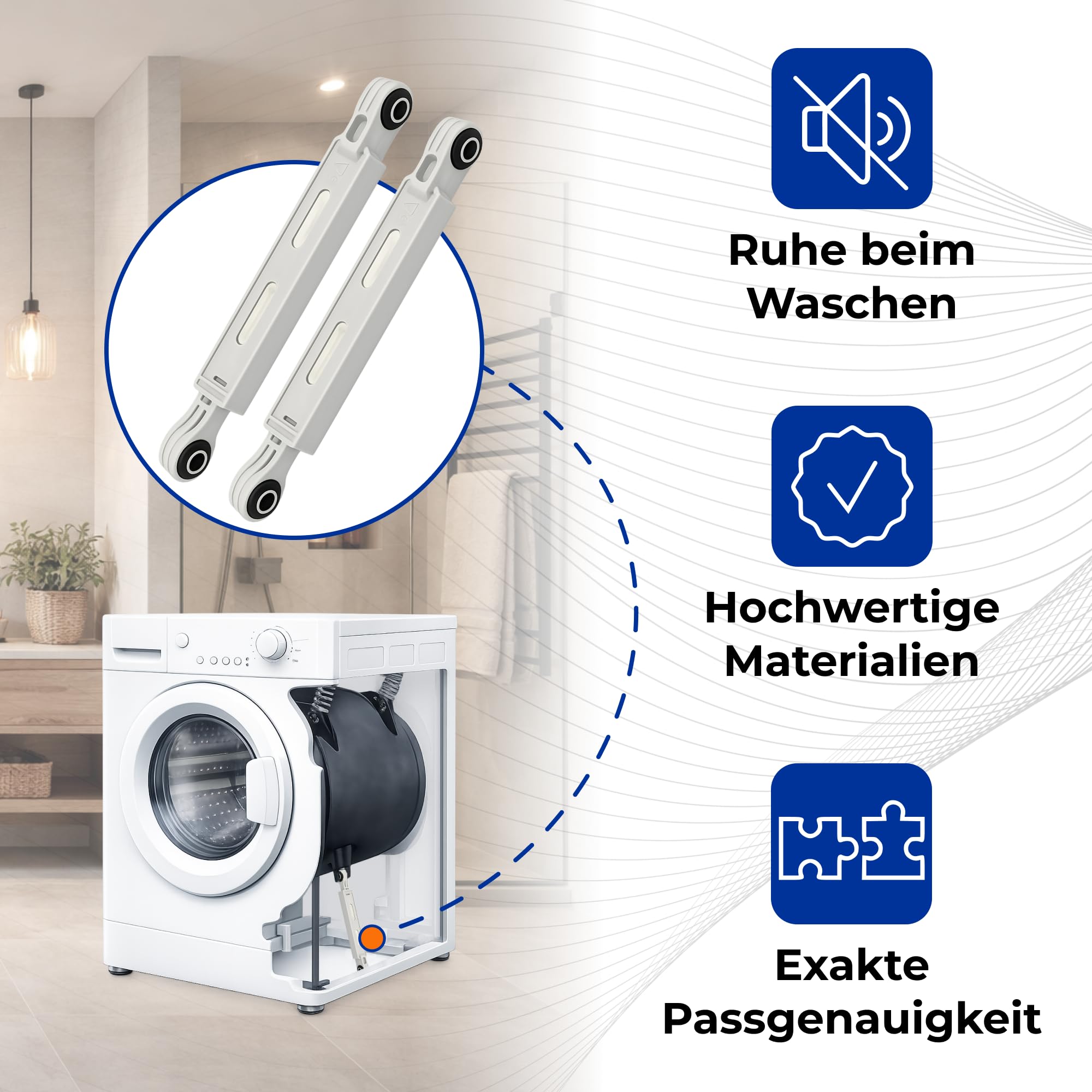 2er-Set Stoßdämpfer Waschmaschine Ø14mm 100N mit Originalcode 4055211207 8996450506309 8996451209606 8996453289507 für AEG für Electrolux 00091219 00107654 für Bosch für Siemens 00650366 für Privileg
