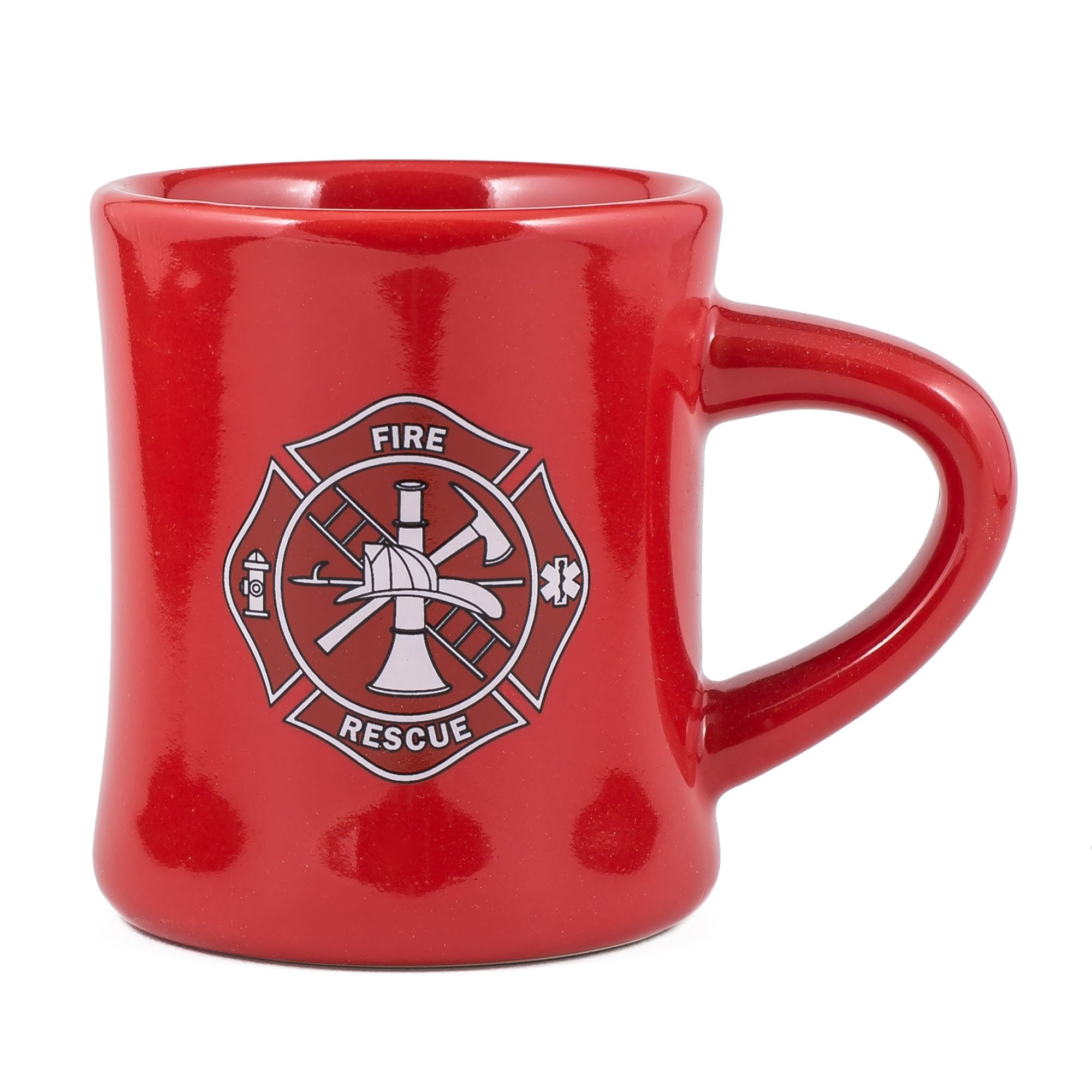 Fire Rescue Maltese Cross Firefighters Decal Red Stoneware Diner Mug - Holds 10 Ounces by Cornell