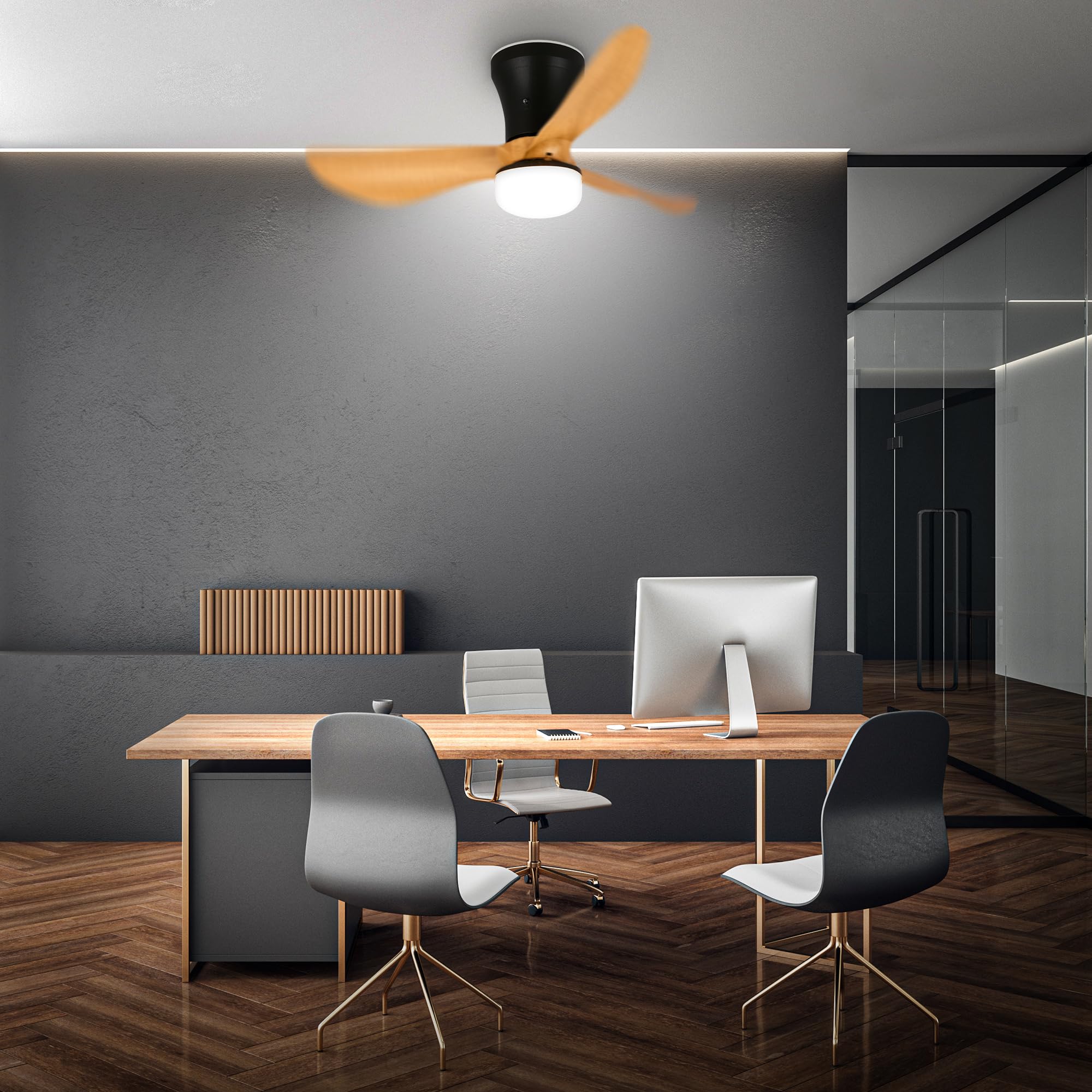 BRILONER - Plafonnier ventilateur de plafond LED avec éclairage, télécommande, moteur DC silencieux à 3 vitesses, CCT et intensité réglable, pales amovibles, plafonnier ventilateur, 78 cm, noir bois