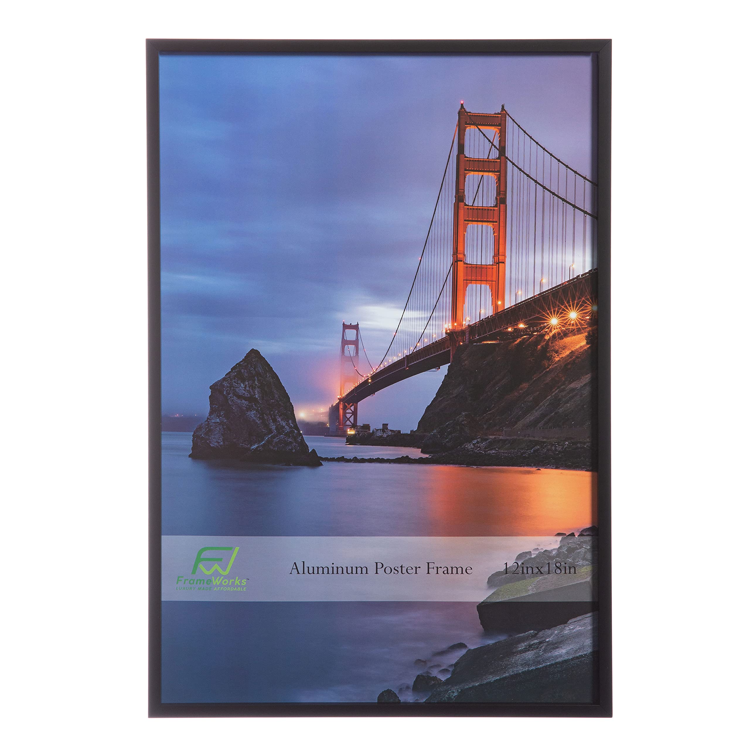FrameWorks 12” x 18” Black Brushed Aluminum Poster Picture Frame with Plexiglass 1-Pack