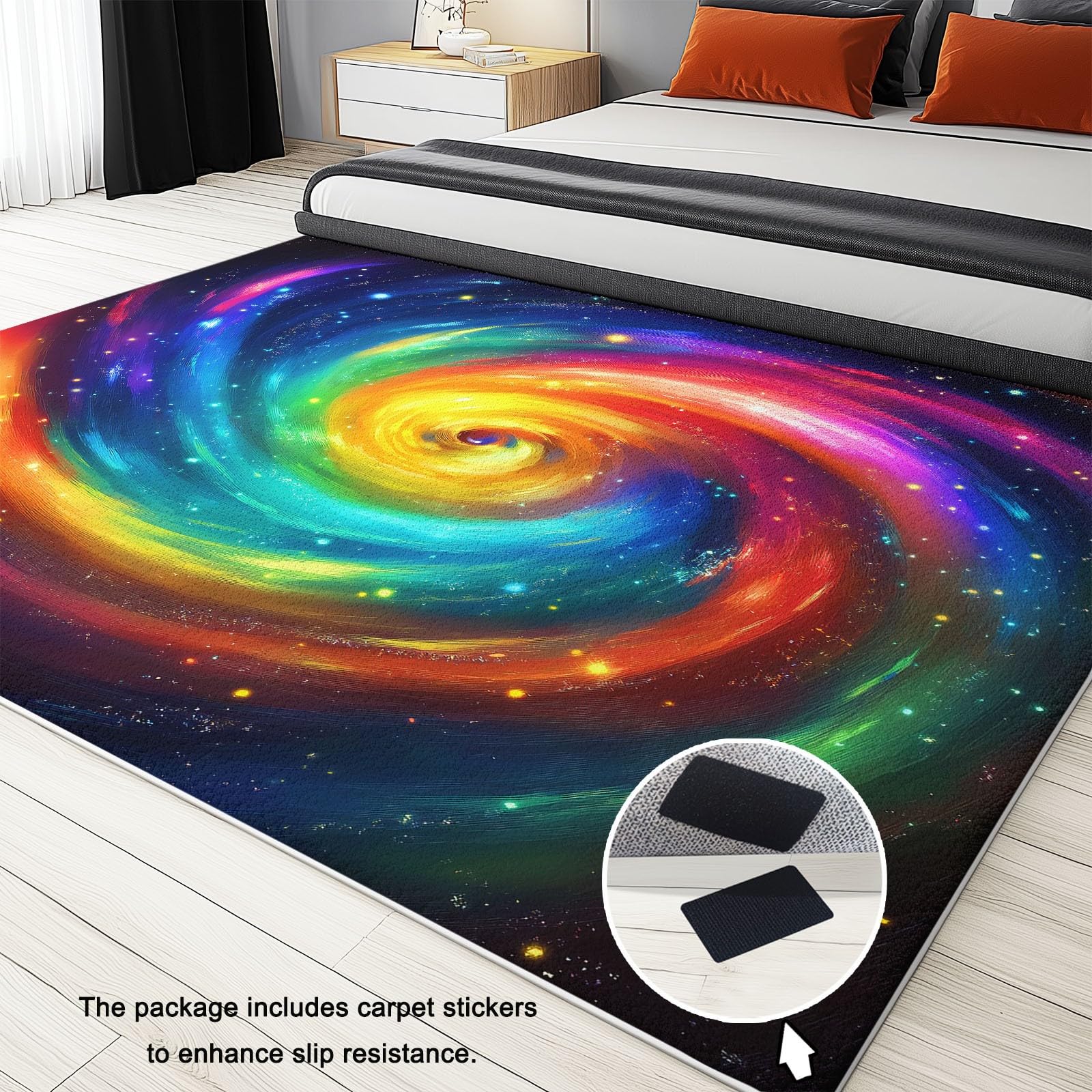 Dywan 120 x 180 cm Można prać w pralce, tęcza, spiralna galaktyka, antypoślizgowy, ultra miękki, flanelowy dywanik do sypialni, salonu i łazienki - łatwy do czyszczenia, krótki włos, kolor