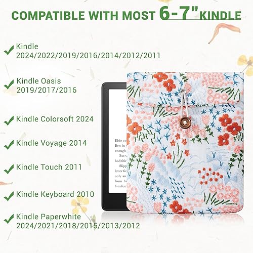 Miniatura 5 de Funda bordada para Kindle con diseño floral de margaritas, compatible con Paperwhite (66.8 pulgadas), Oasis (7 pulgadas), funda acolchada para