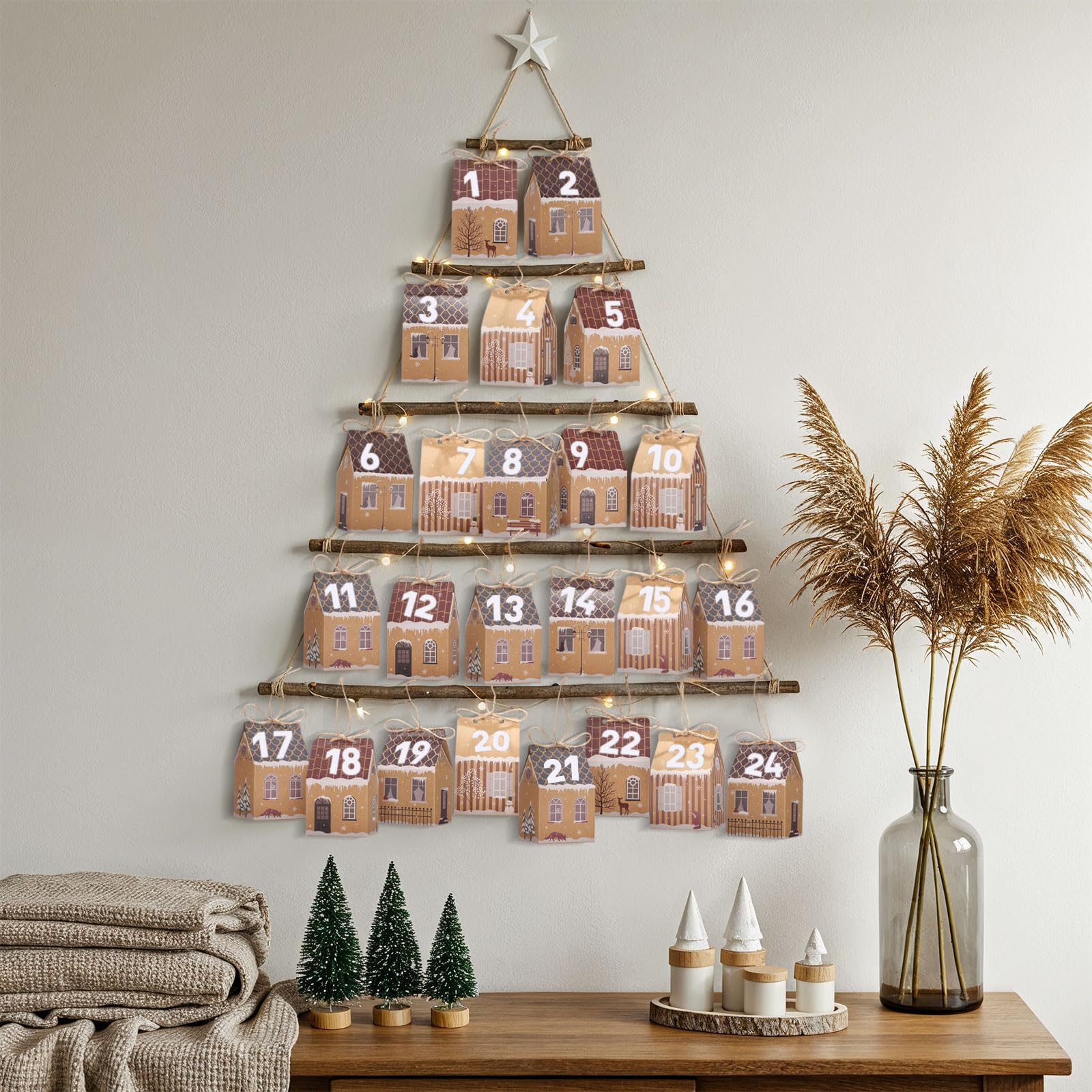 GWHOLE Calendrier de l'Avent Vide a Remplir Soi Meme, 24pcs Boite Calendrier de l'avent Maison Reutilisable en Papier Kraft pour DIY Cadeau Mural Décoration Sapin Noel
