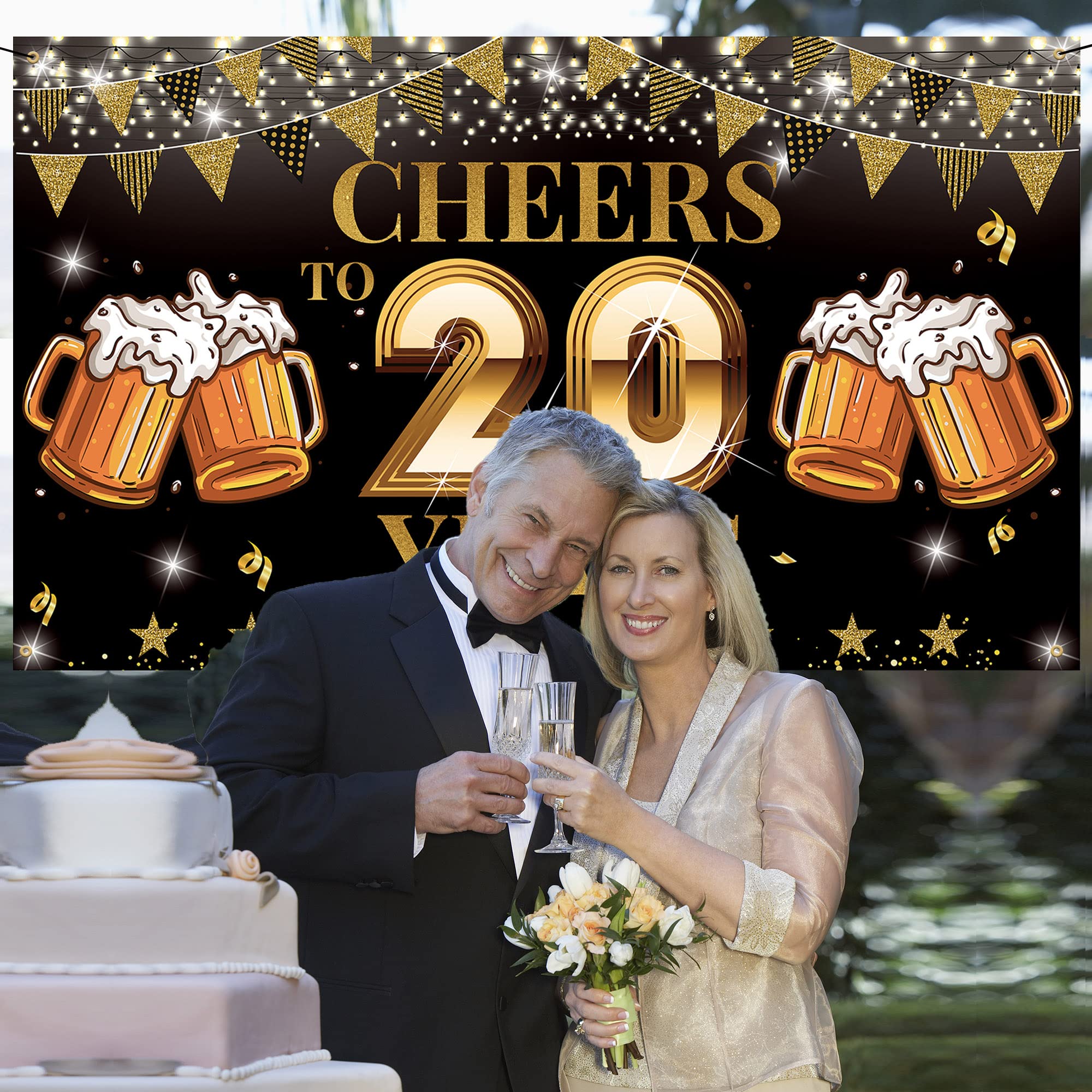 Cheers To 20 Years Banner – Goldglitzer, Vorgefädelt, Für 20. Geburtstag Oder Jubiläum