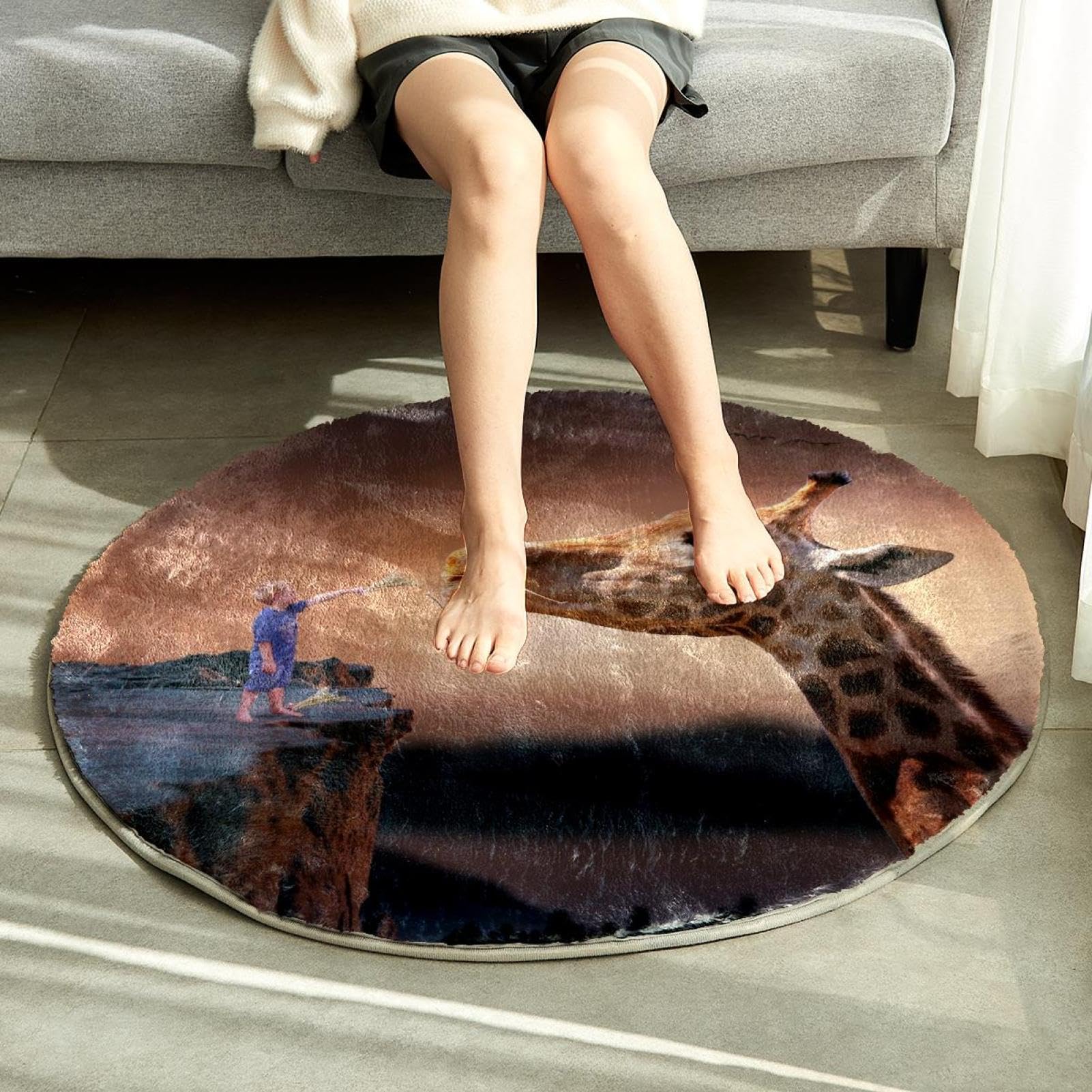 Alfombra suave y esponjosa de 80 cm, alfombra antideslizante de jirafa natural, alfombra lavable para dormitorio, sala de juegos, habitación de los niños, decoración