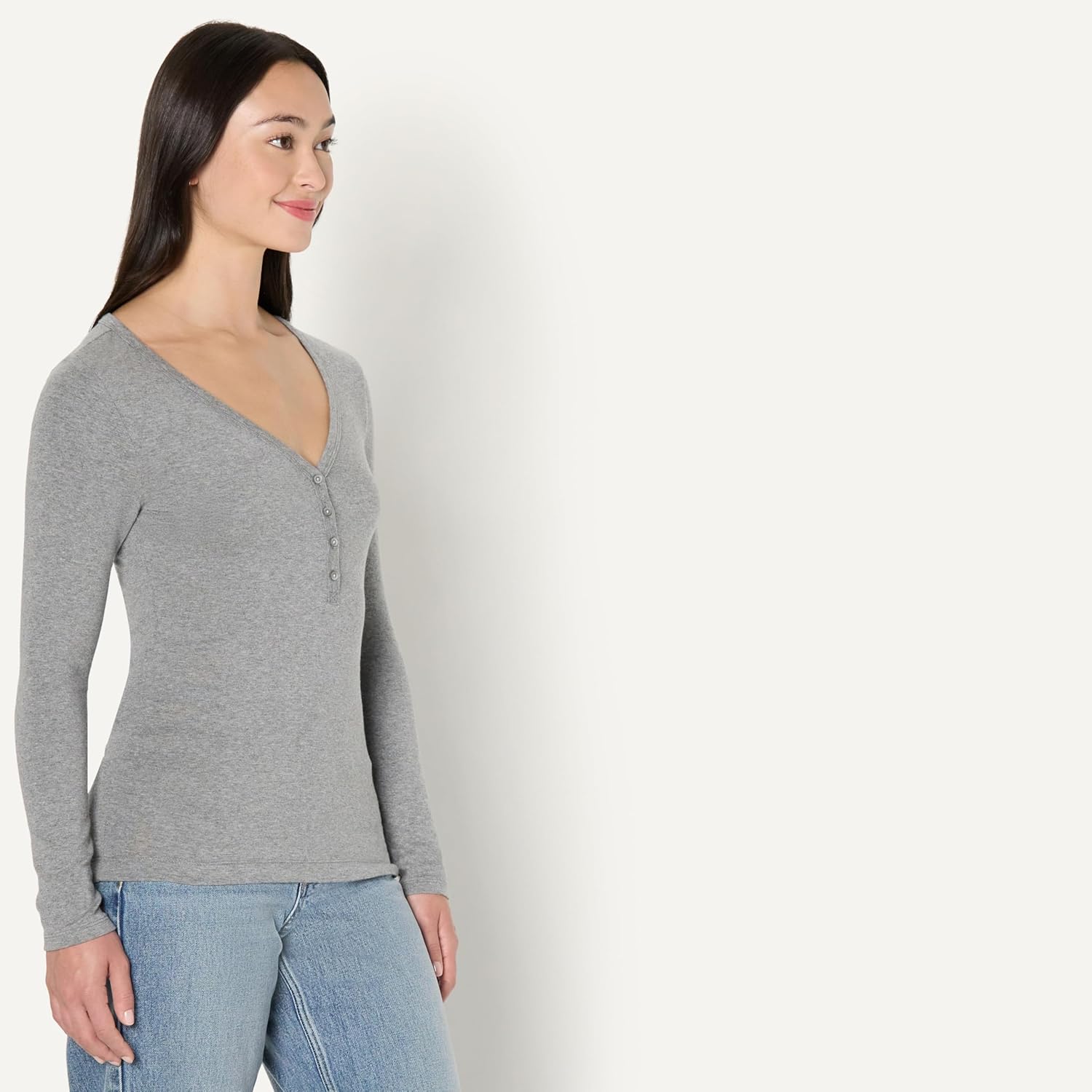 Amazon Essentials Women's Ribbed Knit Long Sleeve Henley Slim Fit T-Shirt - Image 3