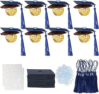 Gyufise 36Pcs 2026 Graduation Cap Cupcake Toppers with Tassel Adhesive Dots Chocolate Decorations Class of 2026 Congrats Grad Cap Cupcake Decorations for 2026 Graduation Theme Party Supplies Blue