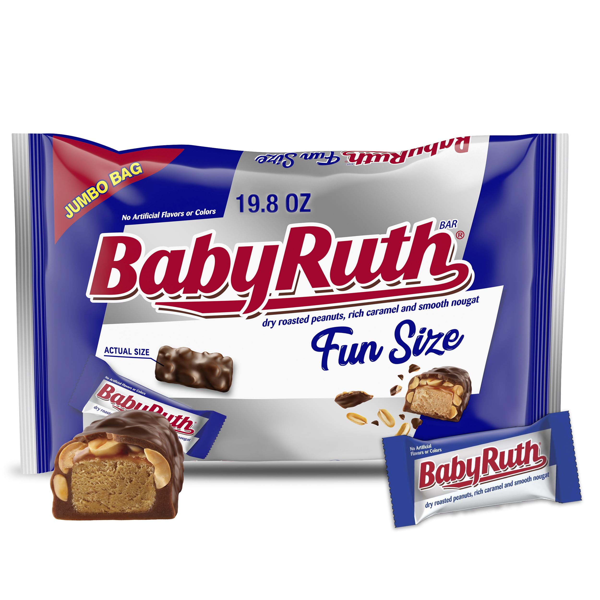 Baby Ruth Candy Bars with Chocolatey Caramel, Peanuts, and Nougat, Fun Size Candy Bars in Bag, 10.2 oz