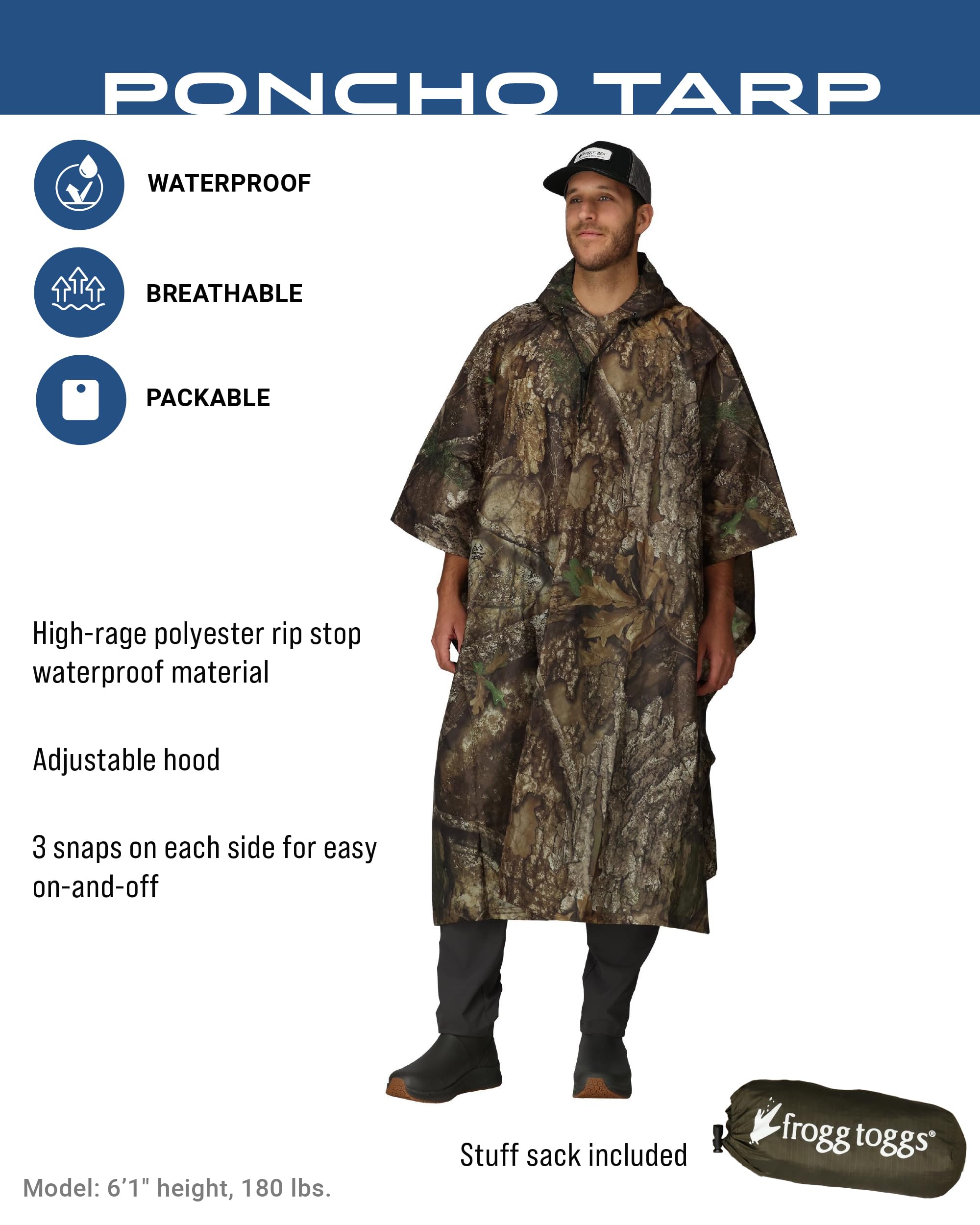 FROGG TOGGS Wodoodporna, oddychająca plandeka ponczo, Realtree Apx, Rozmiar uniwersalny