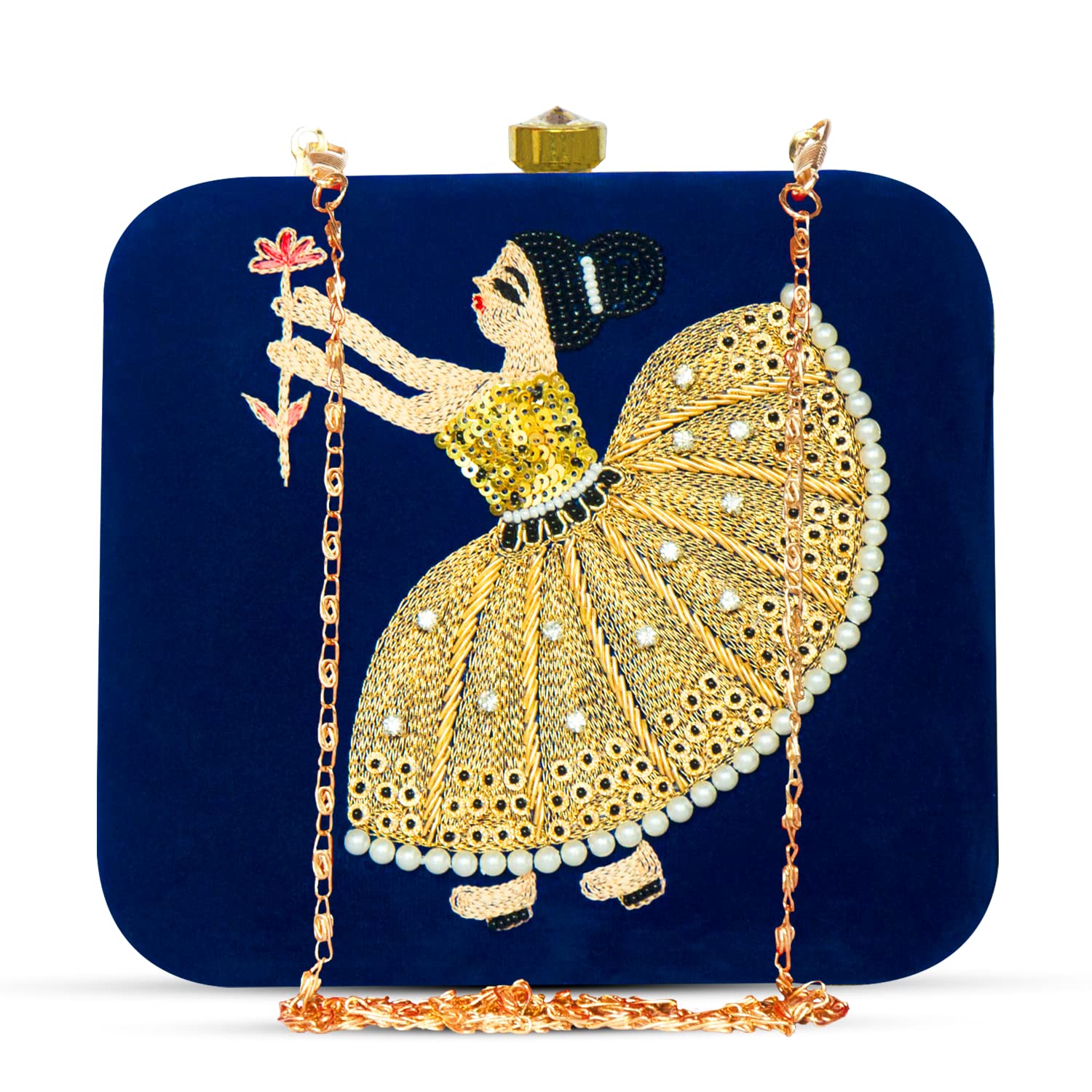 MaFs Womens Blue Velvet Embroidered Parties Clutch (B0B9Y38J46) Amazon Price History, Amazon Price Tracker