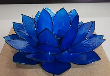 Moonshadow Handmade Capiz Shell Lotus Tea Light Holder, Elegant Blooming Flower Design with Natural Translucent Finish, Ideal for Home Decor, Meditation, Weddings & Serene Centerpieces, Blue