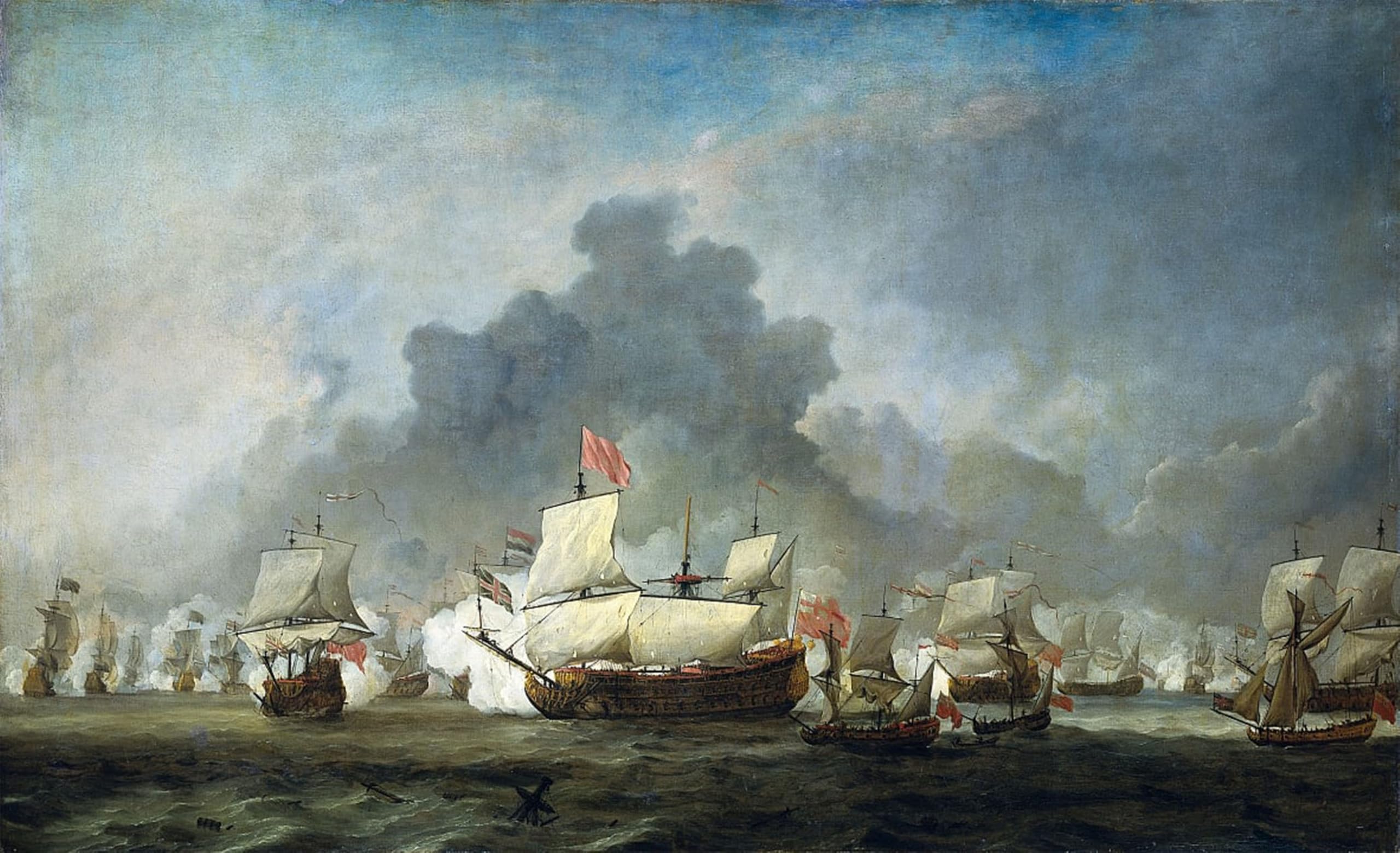 Artxlxxbn No Frame Famous Painting Canvas Artwork Graffiti Print The Skirmish Of Michiel Adriaensz De Ruyter Against The Of York By Willem Van De Velde Portrait Canvas Image For Home Decor 60X90cm