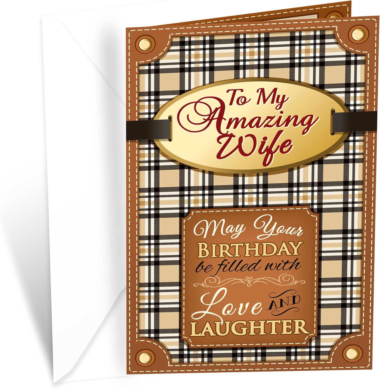 Prime Greetings Wife Birthday Card, Made in America, Eco-Friendly, Thick Card Stock with Premium Envelope 5in x 7.75in, Packaged in Protective Mailer