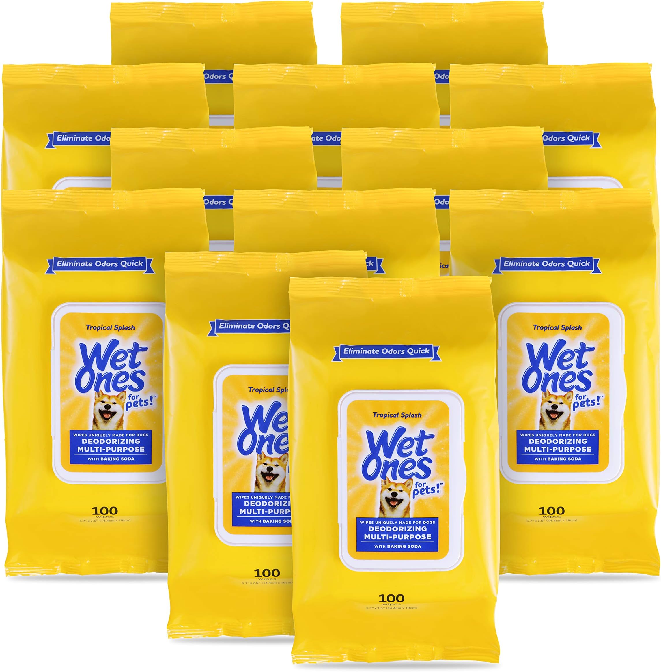 Wet Ones for Pets Desmellizing Multi-Purpose Dog Wipes with Baking Soda Dog Desmellizing Wipes for All Dogs in Tropical Splash Scent, Wet Ones Wipes for Desmellizing Dogs (Pack of 12,1200 Count Total)