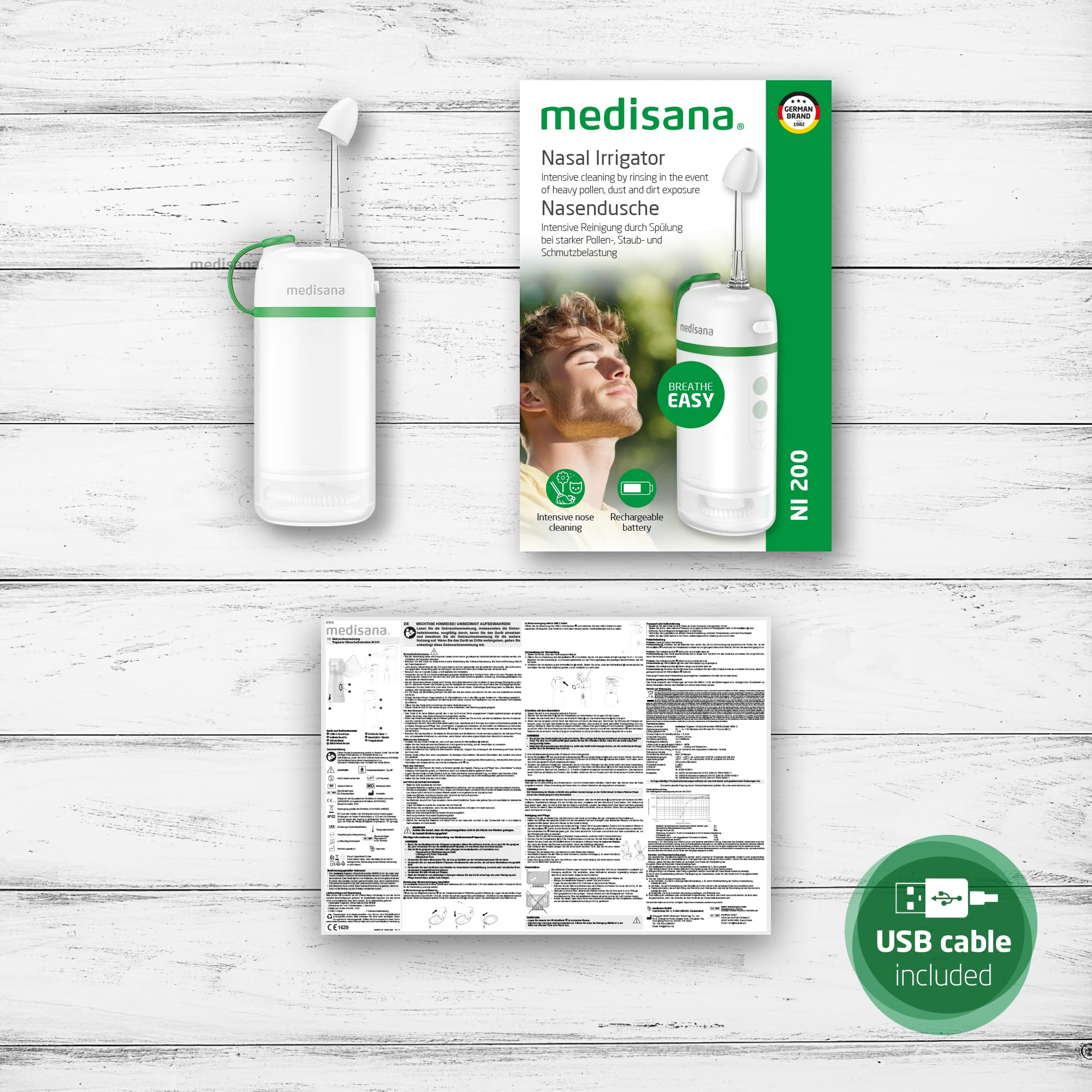 medisana NI 200 doccia nasale elettrica pieghevole per adulti, bambini e neonati, lavaggio nasale, risciacquo sinusale per la pulizia nasale con design pieghevole