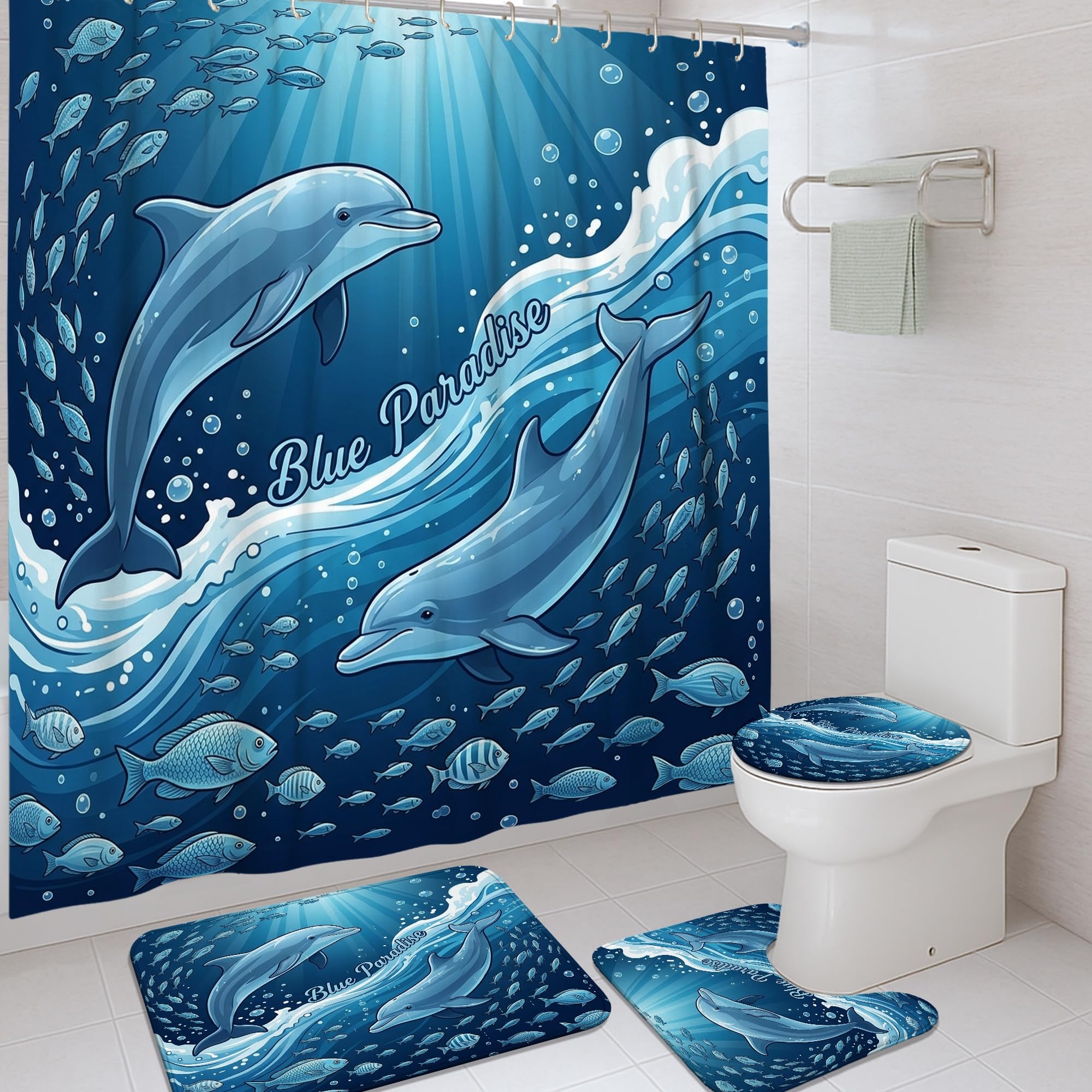 Rideau de douche dauphin imperméable 183x183 cm pour salle de bain