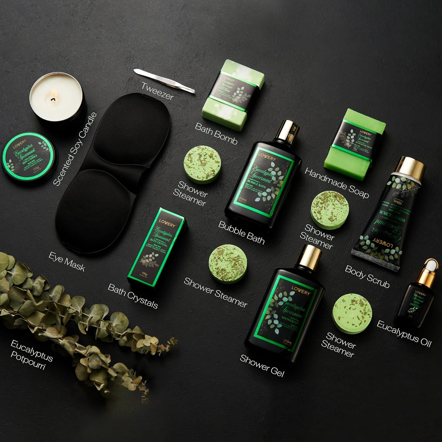 Eucalyptus Spearmint Bath Set, Home Spa Set with Natural Mint Fragrance, 17 Pcs Gift Basket, Eucalyptus Bath Oil, Shower Gel, Bubble Bath, Bath Crystal, Steamer Tablet & More, Best Birthday Gift - Image 2