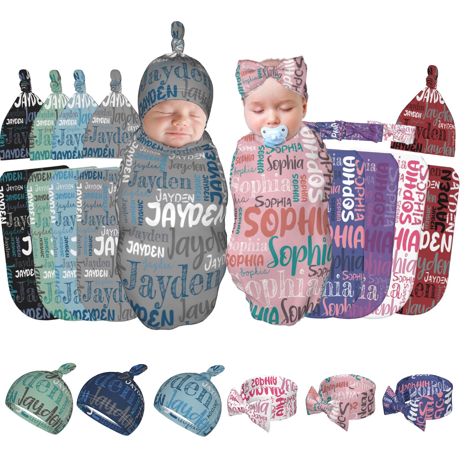 Capmome Personalized Baby Swaddle and Hat Bow Personalized Baby Blanket Custom Personalized Swaddle Blanket Boy Personalized Baby Gifts Baby Items (Font Art 3)