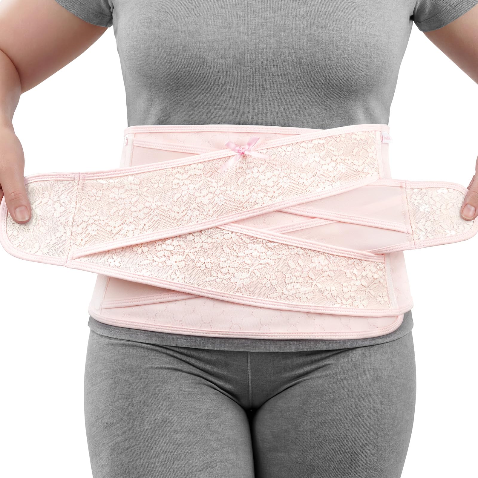 Nuliie Postpartum Bauchwickel mit V-förmiger Kreuzunterstützung, Atmungsaktiver Bauchbinder nach Kaiserschnitt oder vaginaler Geburt, Verstellbarer Bauchbinder, Postpartale Must-Haves Mütter,Pink M