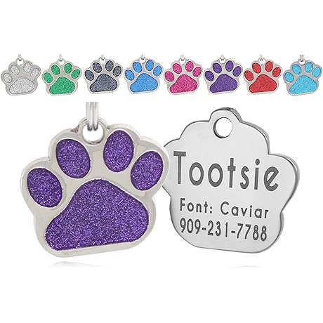 Personalized Glitter Paw Pet Tag: Enhance Your Pet's Collar with Style and Safety