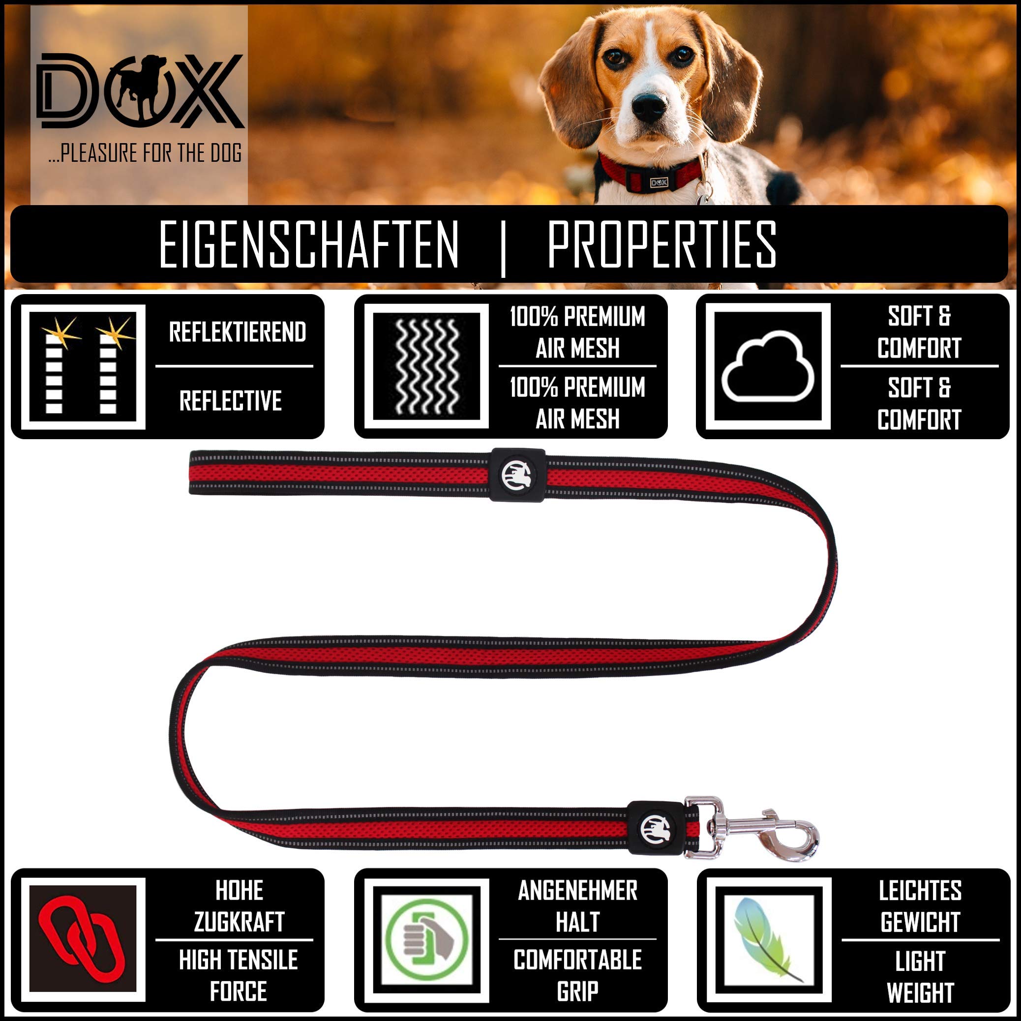 Guinzaglio Per Cani Air Mesh Regolabile - Fino A 2m, Per Taglie Piccole, Medie, Grandi