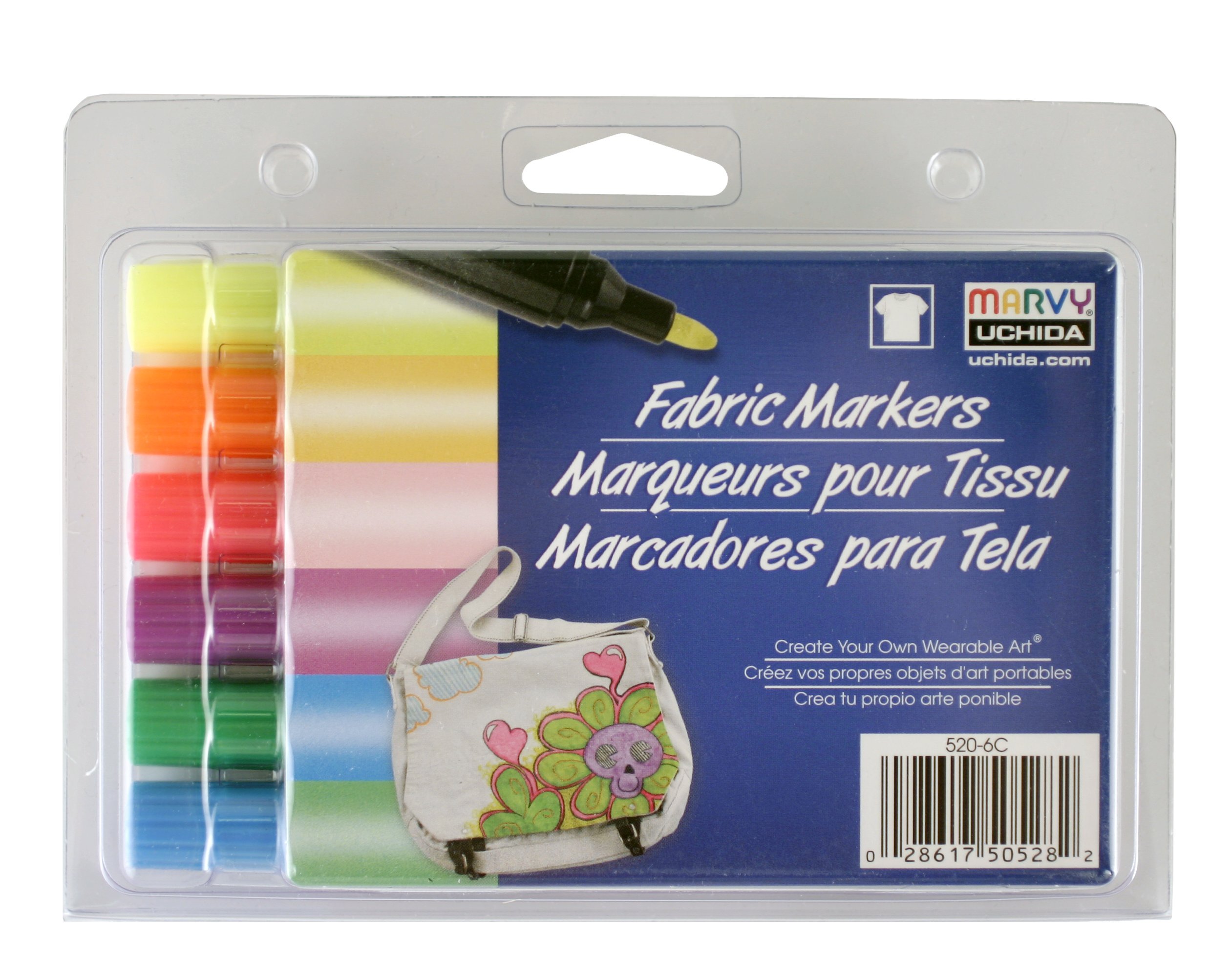 520-6C Marvy Bold Point Tip Fluorescent Color Fabric Marker Set