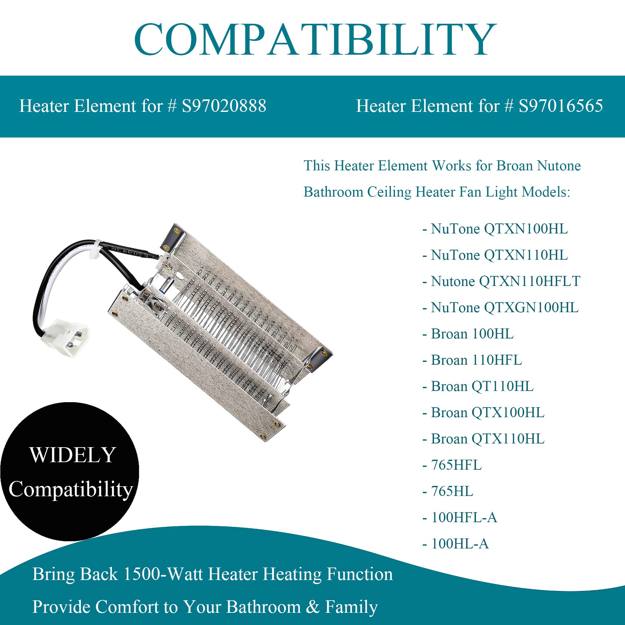 Amazon.com: HASME Replacement Heater Heating Element for Broan Nutone Fits  for QTXN100HL QTXN110HL QTXGN100HL 100HL 110HFL QT110HL QTX100HL QTX110HL  120V 1425W 60HZ : Tools u0026 Home Improvement