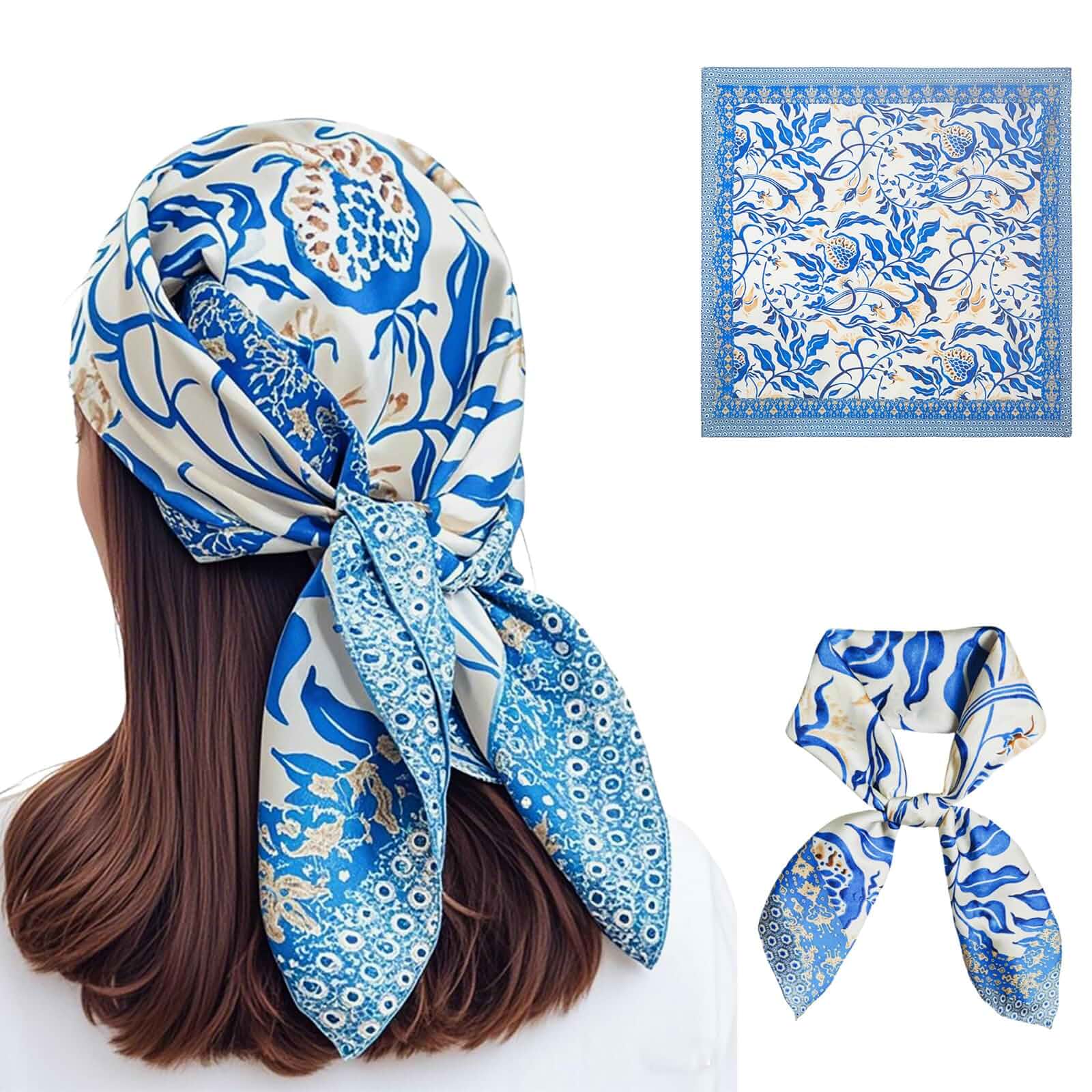 Seawhisper Premium Printed Satin Silk-Like Neck Scarf for Women Square 26" Lightweight Smooth Feel, Drape as a Head Wrap, Tie on a Purse, Knot at the Neck—Effortless Style, From Brunch to Beach Days