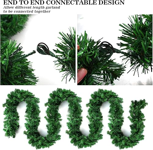 Miniatura 5 de Guirnalda de Navidad preiluminada de 10 pies con 50 luces LED, funciona con pilas con temporizador, exuberante vegetación artificial de Navidad para