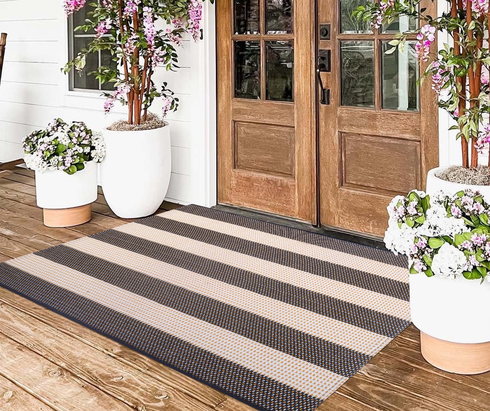 Tapis d'intérieur/extérieur Lavable à Rayures Noires et Blanches Generic