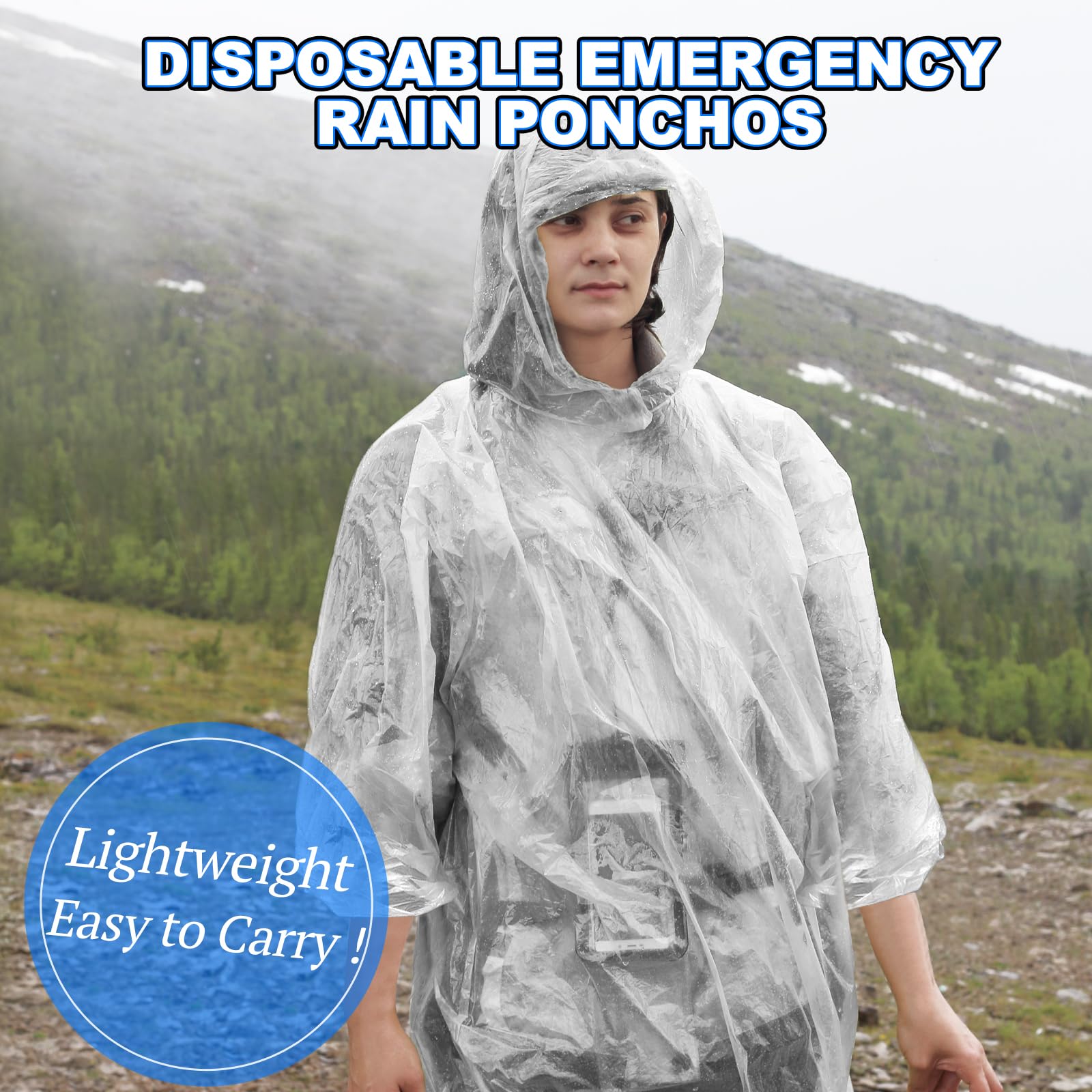 Paquete de 108 ponchos de lluvia para adultos con capucha, ponchos de lluvia desechables de plástico para emergencias, poncho para hombres, mujeres, niños, viajes, camping, senderismo,
