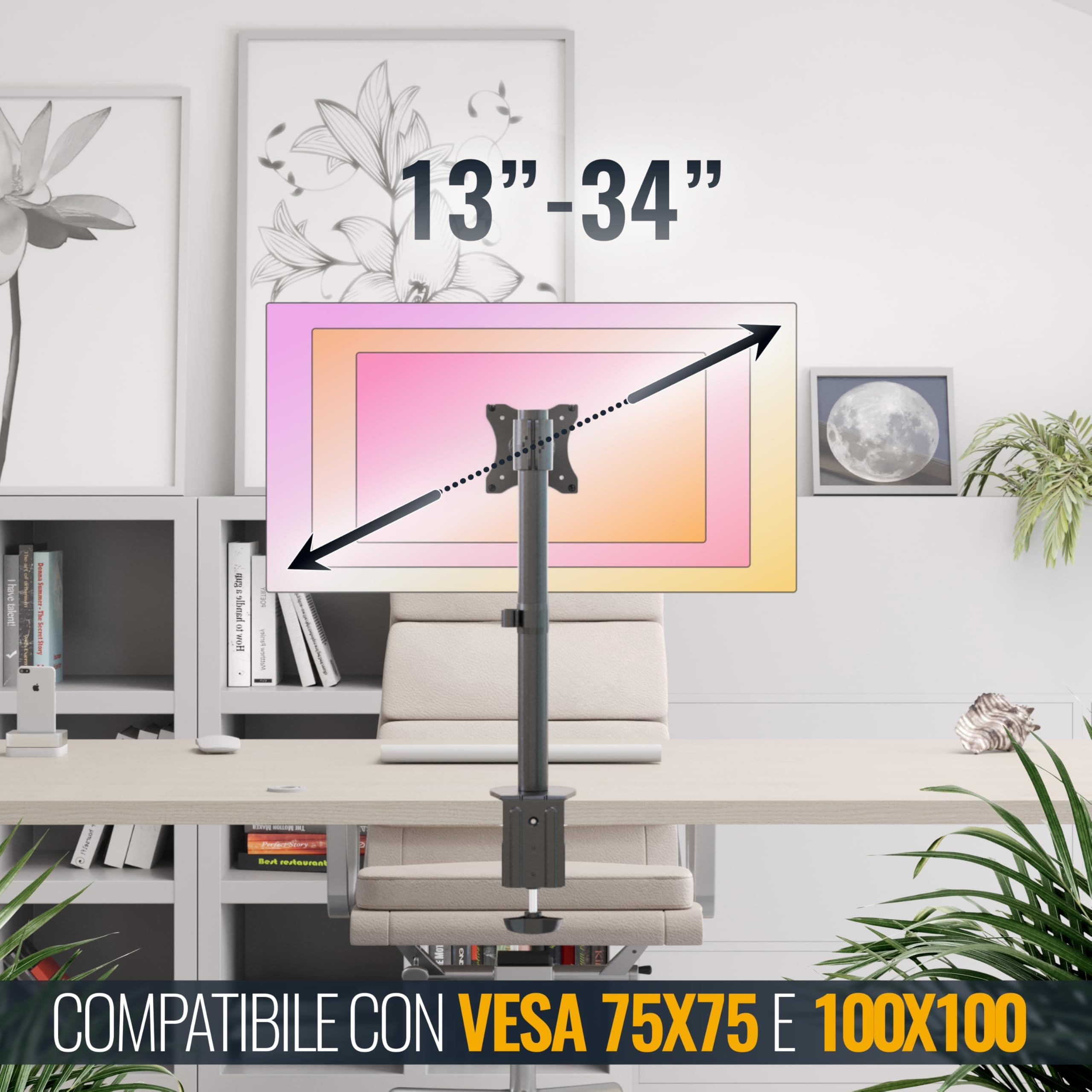 RICOO TS5611 Supporto monitor da scrivania 13-34 pollici per 13 30 34 pollici girevole inclinabile fino a 8 kg max VESA 100x100