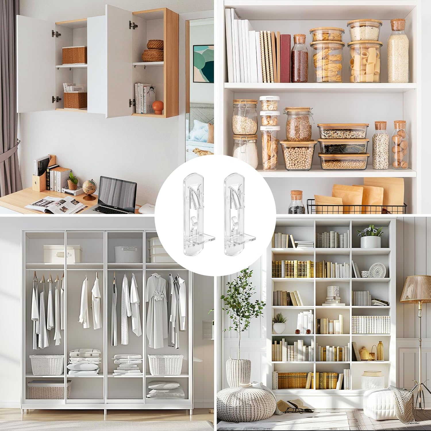 Plastic Locking Shelf Support Pegs, 5mm Self-Locking Shelf Pins for 3/4 inch (20mm) Thick Shelves - 20 Pcs Clear Cabinet Clips for Kitchen Cabinet, Wardrobe, Bookshelves