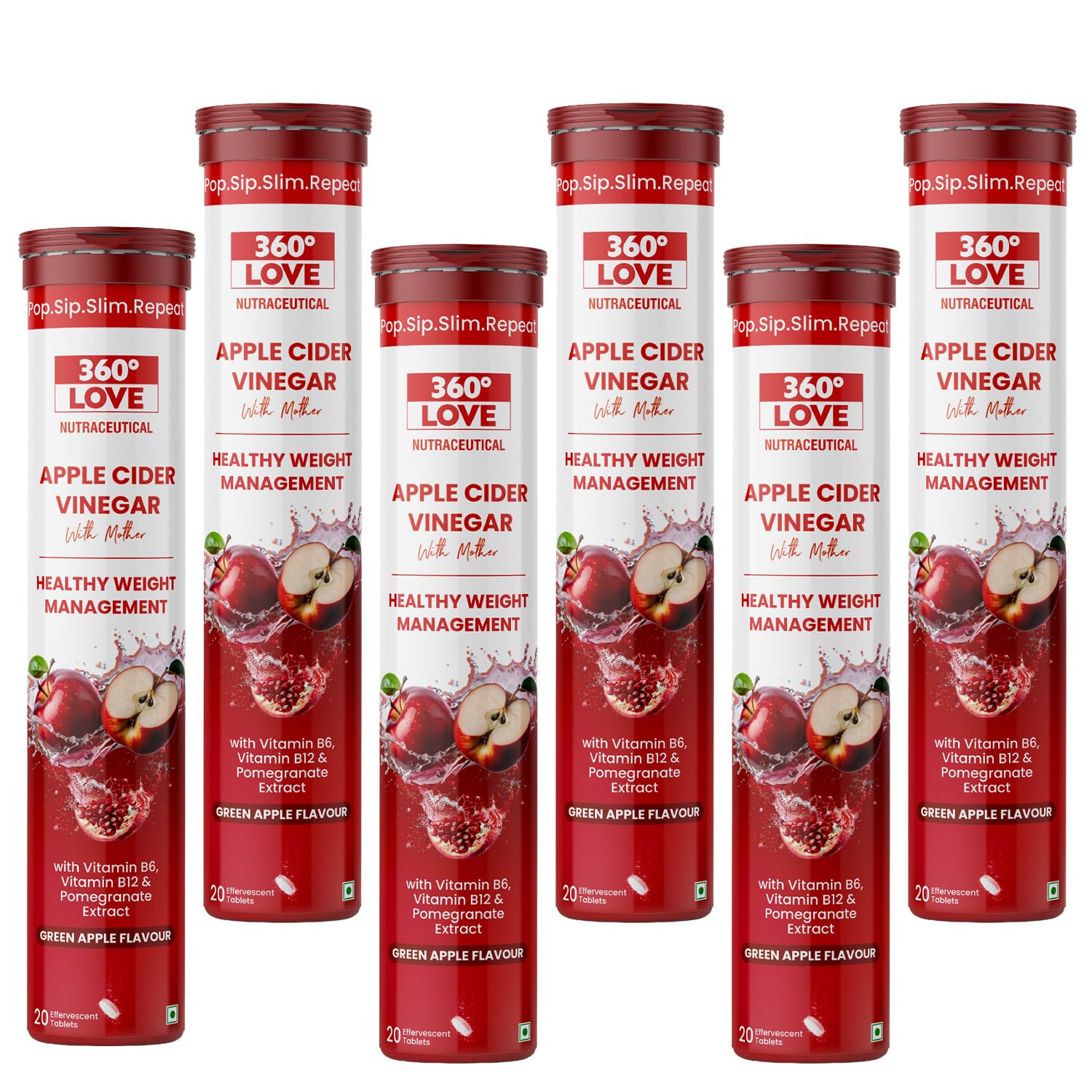 Apple Cider Vinegar Tablets with Mother | Improves Metabolism Promotes Glowing Skin Supports Detoxification Vitamin B6, B12 & Pomegranate Extract 20 Effervescent Tablets (Pack of 6, Green Apple)-image-6