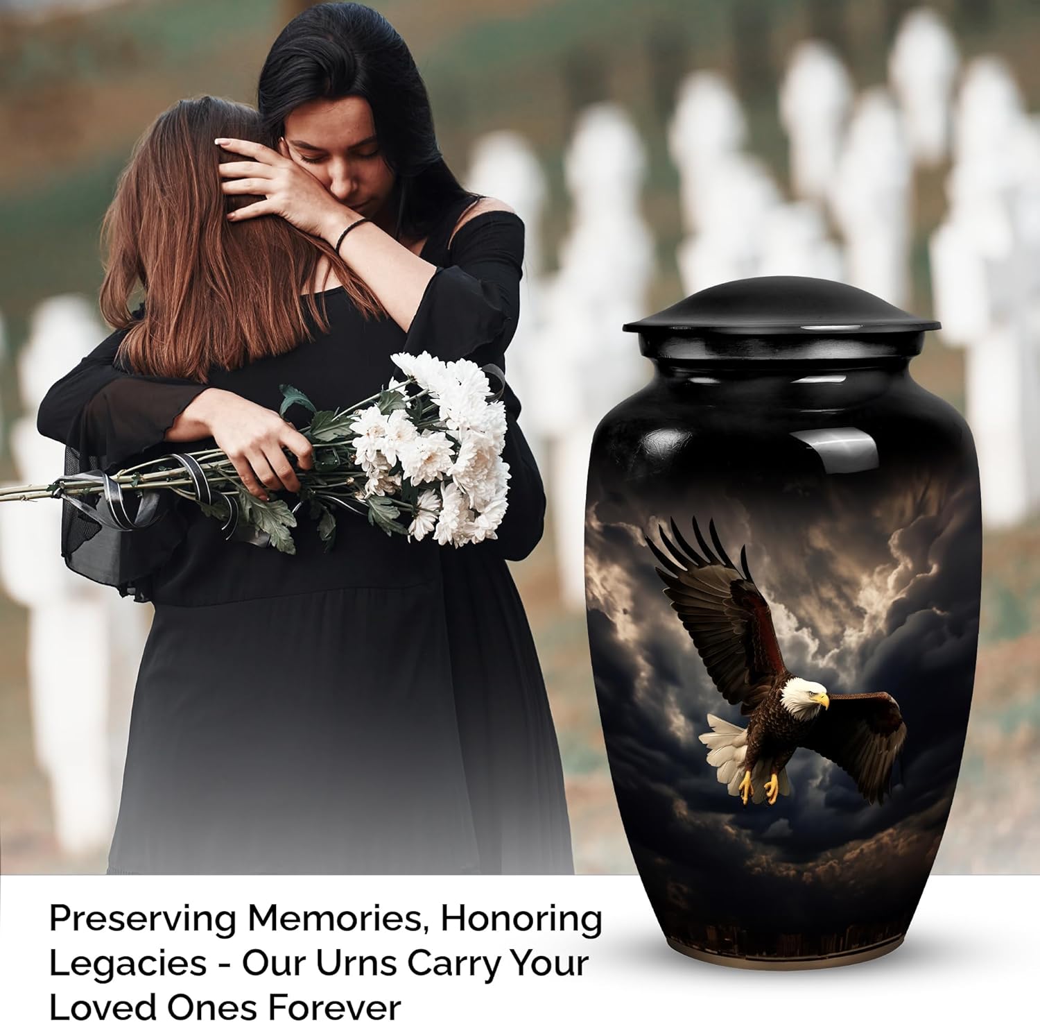 Eagle Urn with Rain Clouds - Adult Ashes Memorial Urn for Men & Women