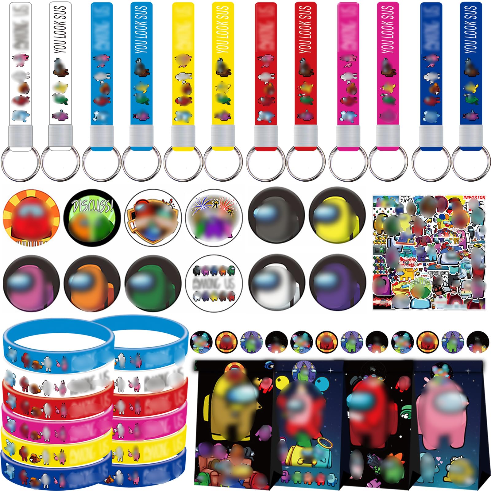 110 PCS A-mong Game Birthday Party Favors, Party Decorations Include Goody Bag, Sealing Stickerand and Stickers for Game Birthday Party Supplies