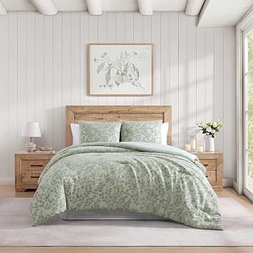Stone Cottage - Full/Queen Duvet Cover Set, Chenille Jacquard Bedding Set with Matching Shams, Floral Bedding Essentials, Oeko-Tex Certified Middlebrook Vine Green, Full/Queen
