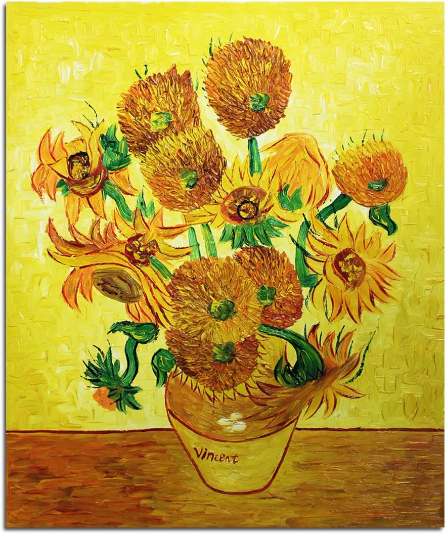 Fokenzary Hand Painted Oil Painting on Canvas Vincent Van Gogh Classical Sunflowers Reproduction Wall Decor Framed(20x24in)
