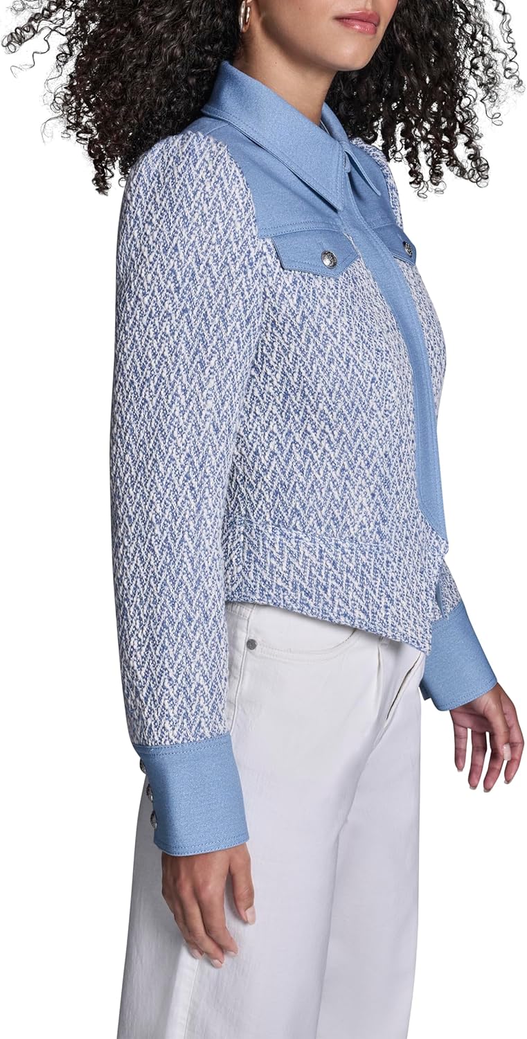 BCBG womens Mixed Media Jacket With Notch Button