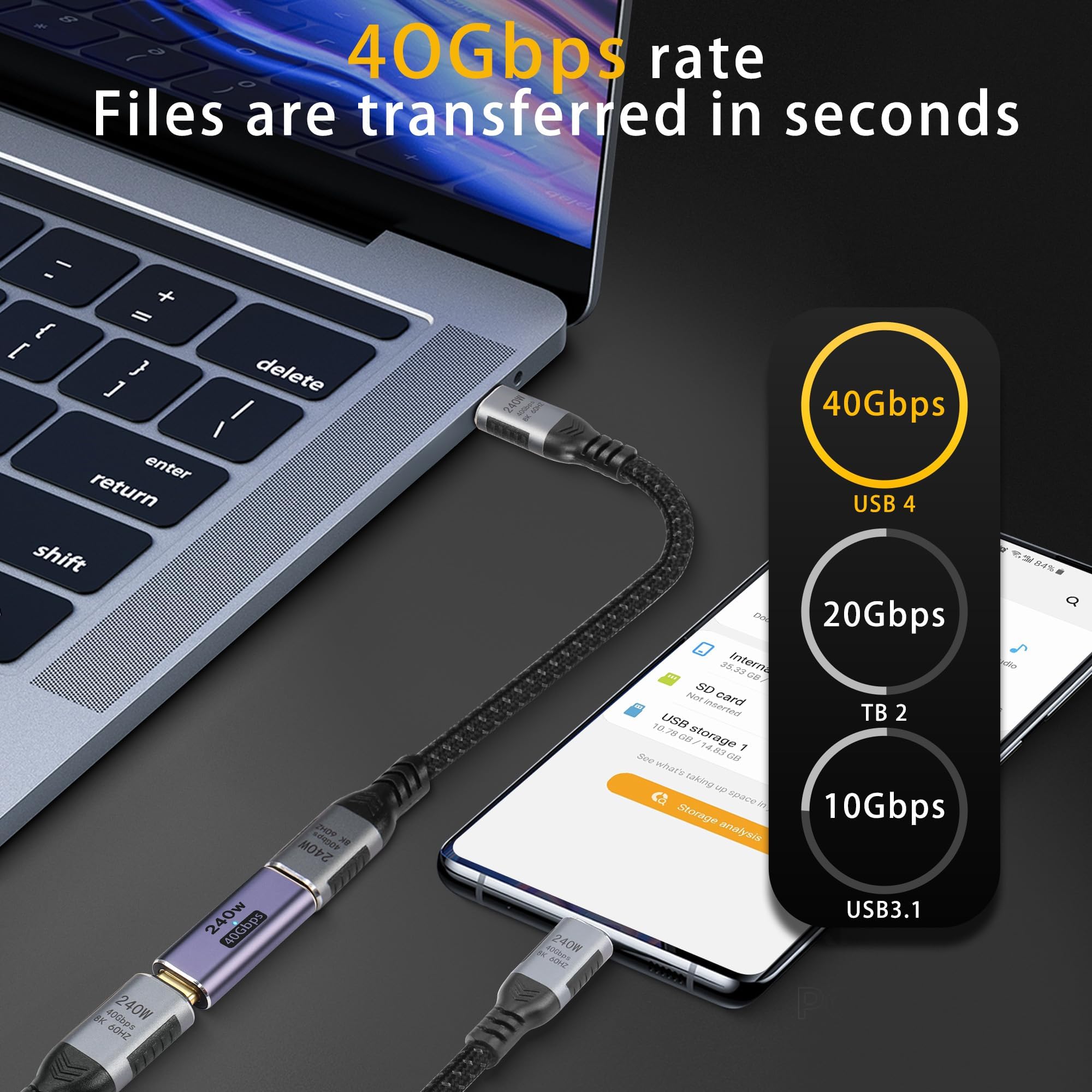 Adattatore USB C Femmina A Femmina 240W - Super Veloce 40Gbps, Ricarica Rapida Per Laptop E Smartphone, Design Alluminio Con LED